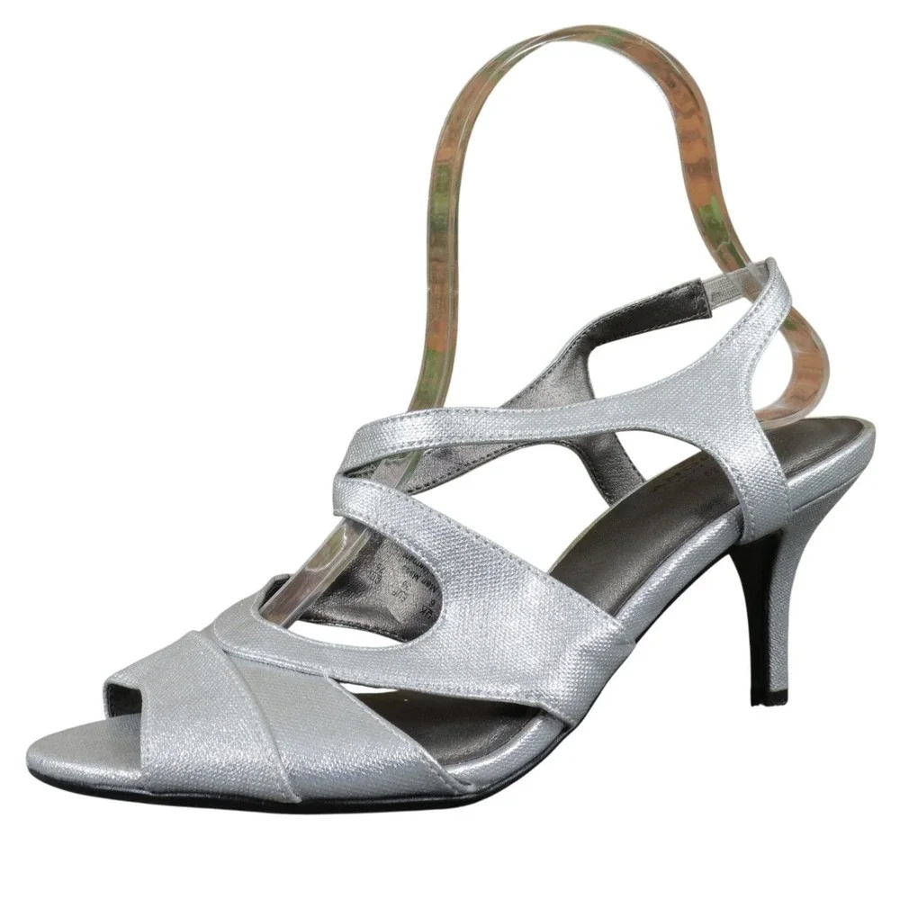 Life Stride Note‎ Velocity Women's 8 Silver Strappy Slingback Heel Sandals